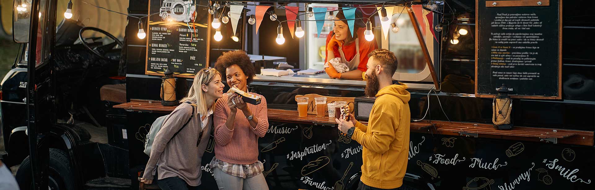 friends gathered at a food truck | food truck pos